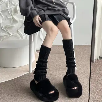 Гетры в стиле готической Лолиты, стильные черные вязаные длинные носки в стиле харадзюку, зимние аксессуары для женщин