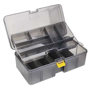Двухслойная дорожная коробка серого цвета из полипропилена, аксессуары для поддельных приманок, Ящик для инструментов, Пластиковая коробка, рыболовные снасти