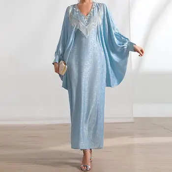 Марокко Кисточкой, Бисером, Мусульманское Элегантное Женское Платье Макси С Рукавом 