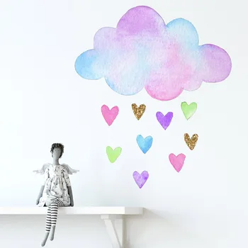 Многоцветное Облако, Любовь, Сердце, Дождь, Наклейки на стену своими руками для спальни, гостиной, детской комнаты, детского сада, декора стен, украшения дома