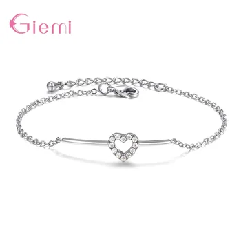 Модный романтический браслет из стерлингового серебра 925 пробы с кубическим цирконием, горный хрусталь, браслет-цепочка в форме сердца, ювелирное украшение
