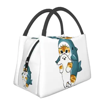 Мультфильм Аниме Животные Кошка Акула Изолированная сумка для ланча для женщин Портативный Термоохладитель Ланч-бокс для пикника Путешествия