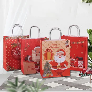 Пакеты для рождественских подарков Санта Рождественская Елка Подарок для конфет и печенья Бумажные пакеты Для украшения рождественских праздников Упаковка новогодних подарков