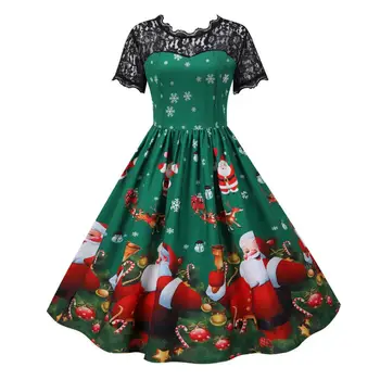 Праздничное платье для вечеринки, рождественское платье, потрясающее женское платье для рождественской вечеринки, трапециевидное платье большого размера со снежинкой Санта-Клауса для праздничных мероприятий