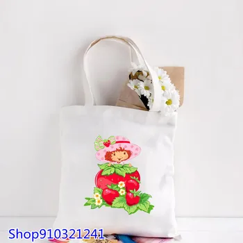 Сумки Strawberry Girl с принтом Harajuku, женская холщовая сумка через плечо, Ins, большая вместительная сумка-тоут, забавная многоразовая женская сумка для покупок